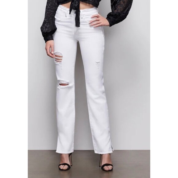 Good American Denim - Good American Denim Good Boy Distressed Button Fly Split Hem Jeans White Size 25